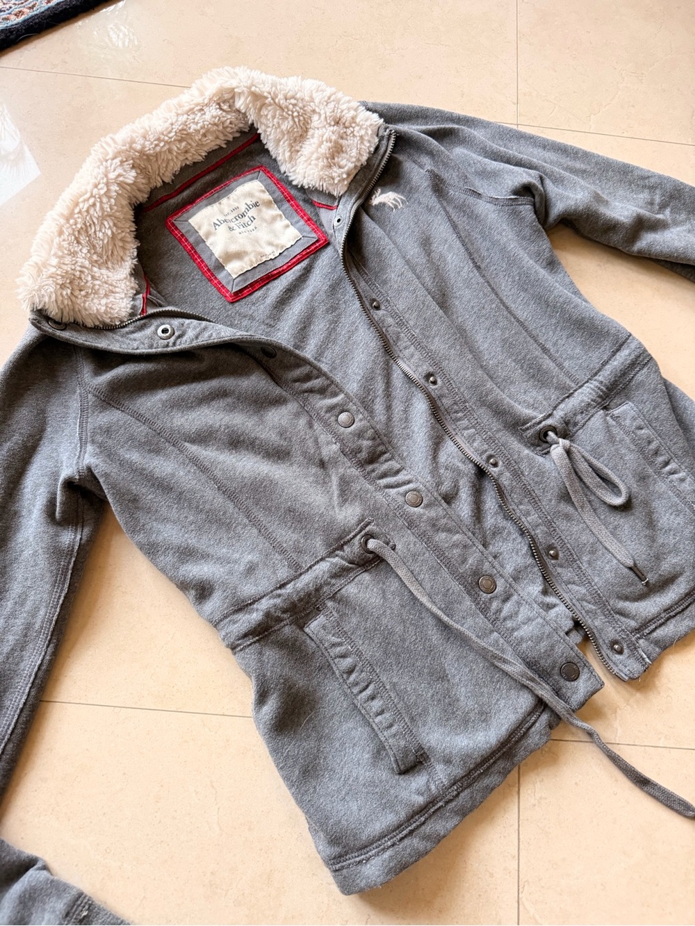 Abercrombie & Fitch Gray Sherpa-Trim Drawstring Anorak